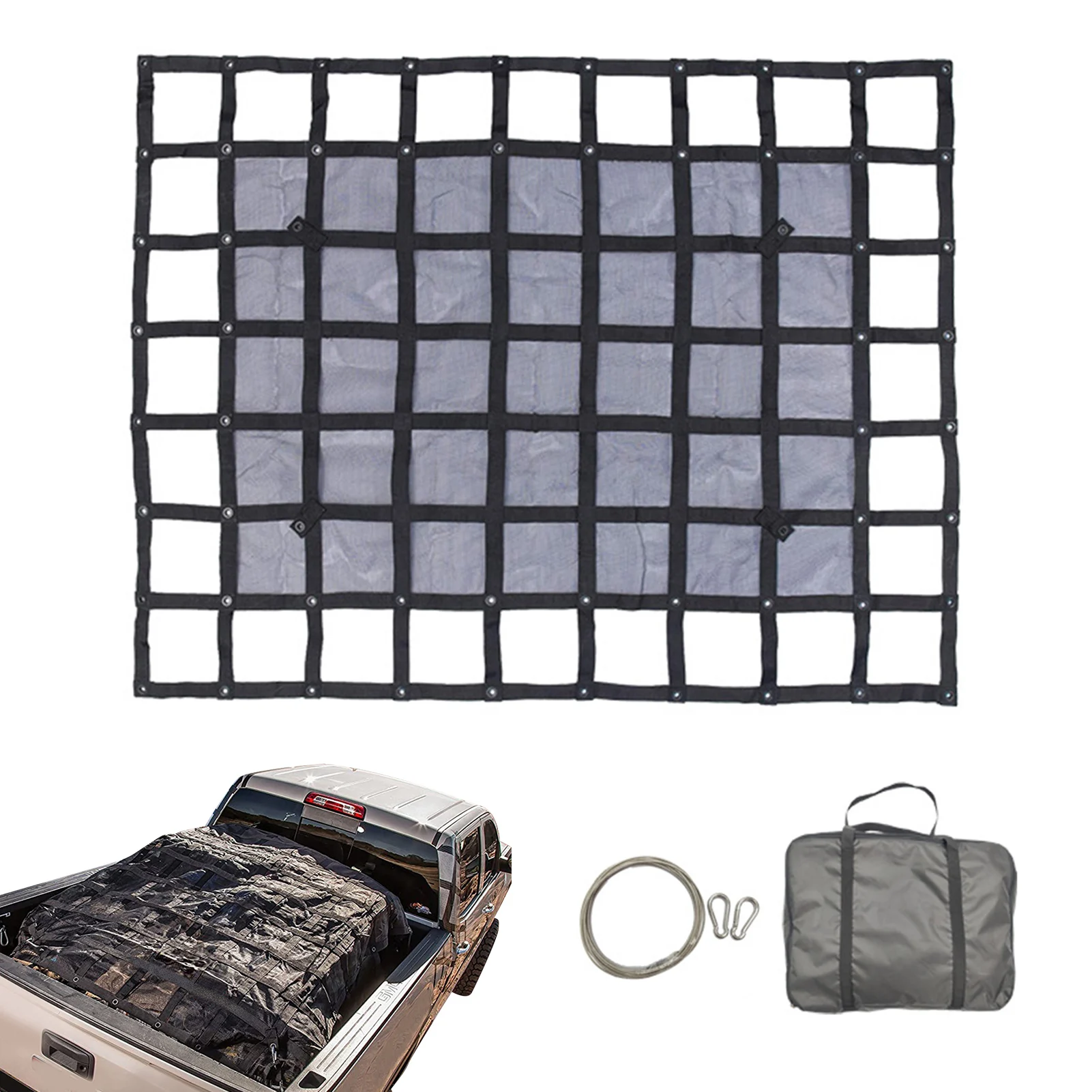 

S/M/L Heavy Duty Truck Bed Net Car Accessories With Carabiners Hooks Storage Bag Bungee Netting Cargo Nets For Pickup Trucks