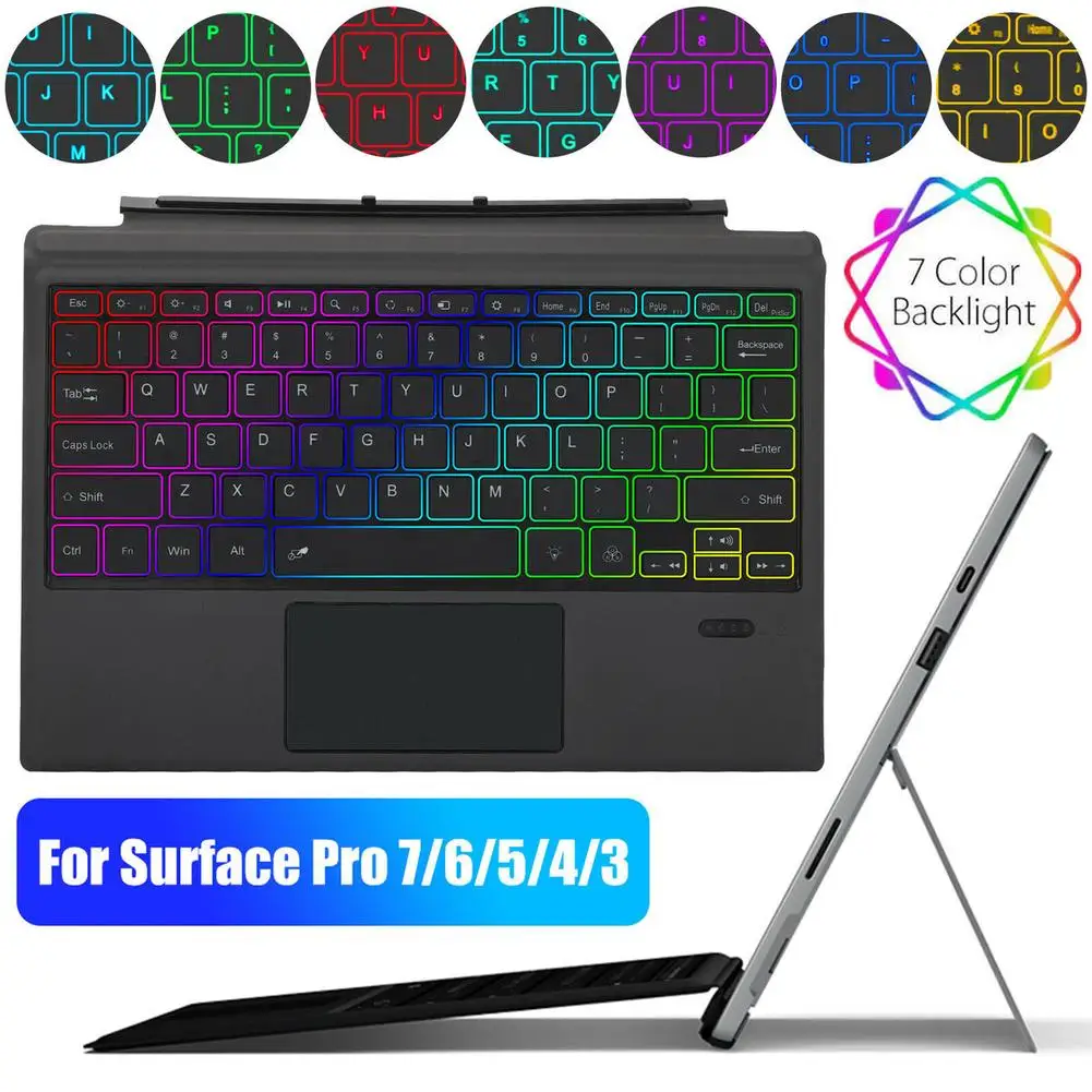 Rgb Backlit Ft-1089d With Touchpad For Microsoft Surface Pro 3 4 5 6 7 Usb Charges