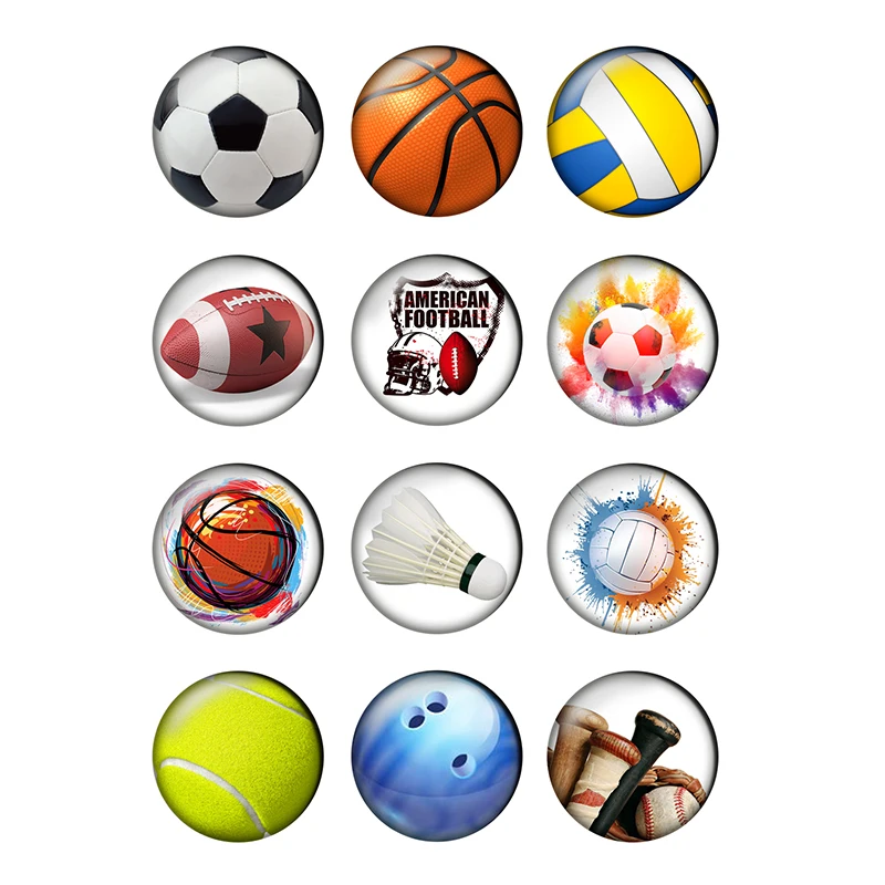 12 шт., спортивный фотокруглый стеклянный кабошон, 8-25 мм