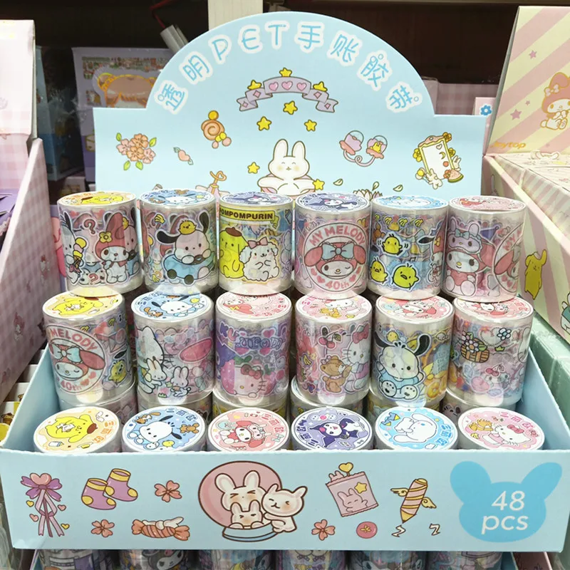

48 шт./коробка Sanrio канцелярские принадлежности аниме Kuromi ручной аккаунт и бумажная лента для домашних животных Лента Goo карточка наклейка отпустить бумагу Diy подарок