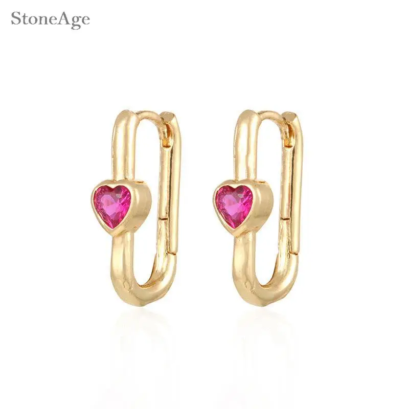 Cute Romantic Heart Hoop Earrings for Teen Girls Colorful Zircon Y2k Orbital Lobe Ear Piercing Women's Earing Jewelry KAE360 images - 6