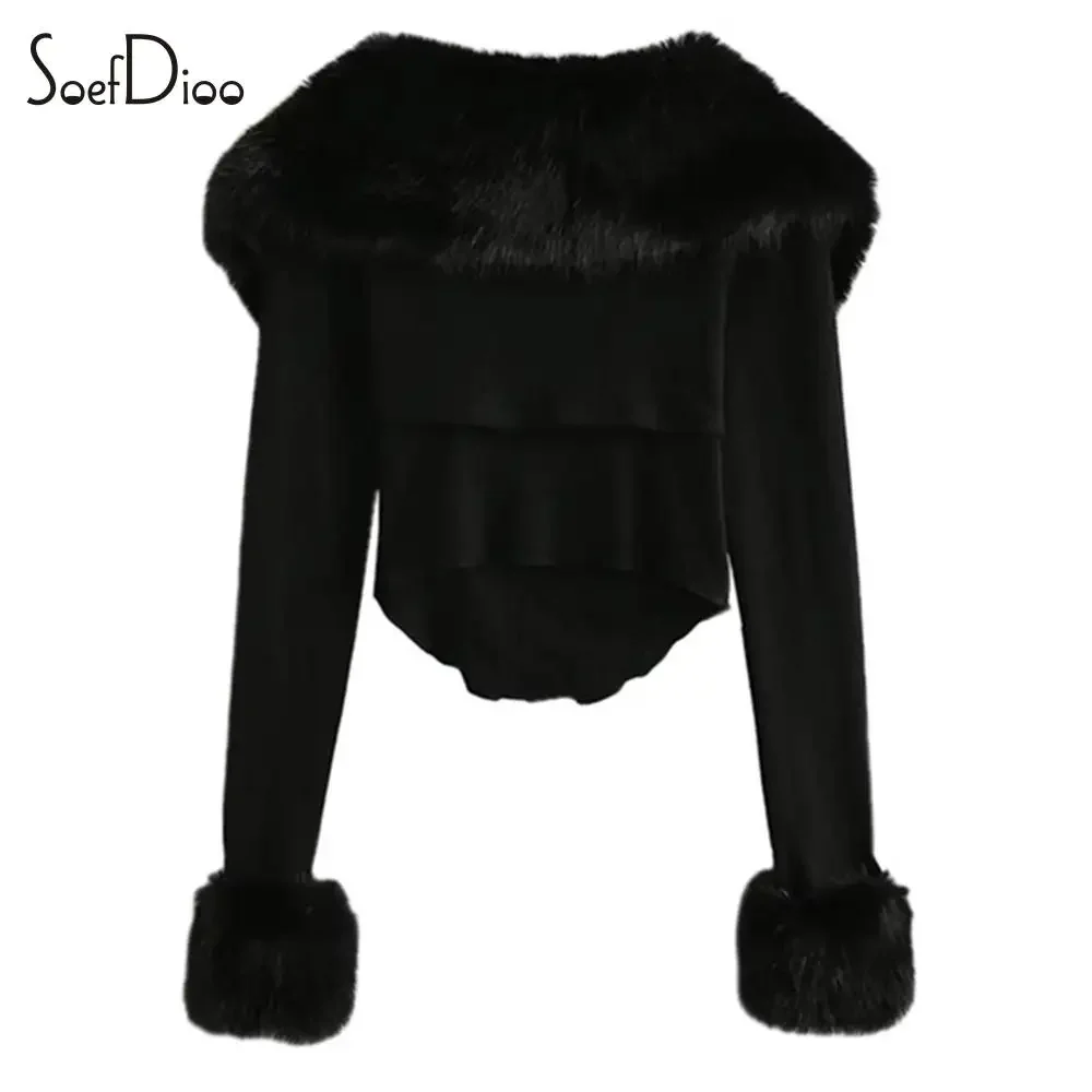 Soefdioo новые разные комплекты костюмов для женщин кардиган из искусственного меха