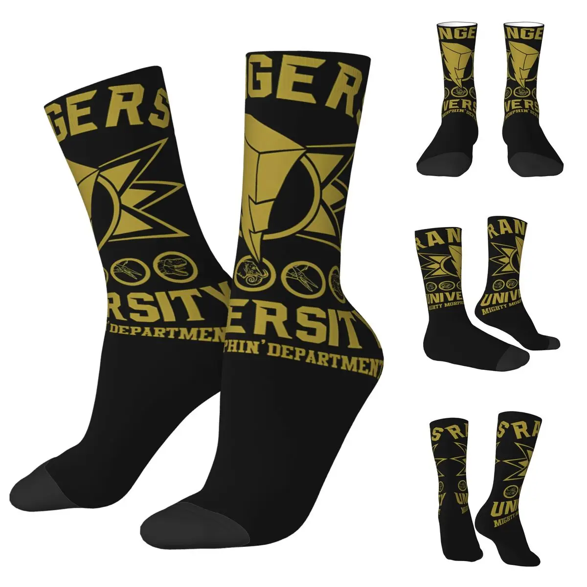 More in store Mmpr Green Yellow Ranger High elasticity polyester Men and Women printing Socks