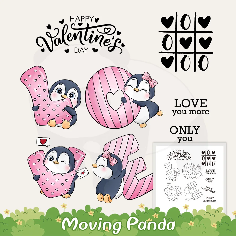 Cute Penguins And Love Clear Stamp Cutting Dies Valentine's Day Gifts DIY Scrapbooking Metal Dies And Silicone Stamps For Cards