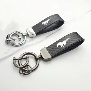 Leather Car Key Chain 360 Degree Rotating Horseshoe Rings For Ford Mustang GT SHELBY Car Accessories