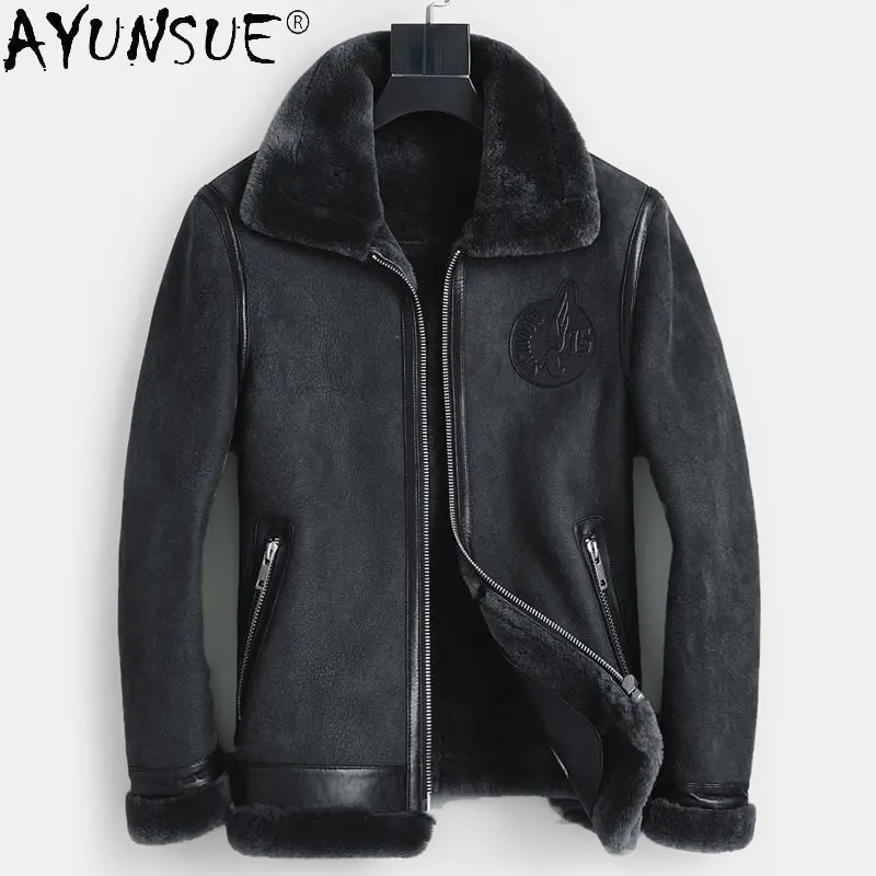 

AYUNSUE Real Fur Coats Winter Coat Men Clothing Warm Genuine Sheepskin Leather Jackets Short Fur Jacket Motorcycle Jaqueta SGG