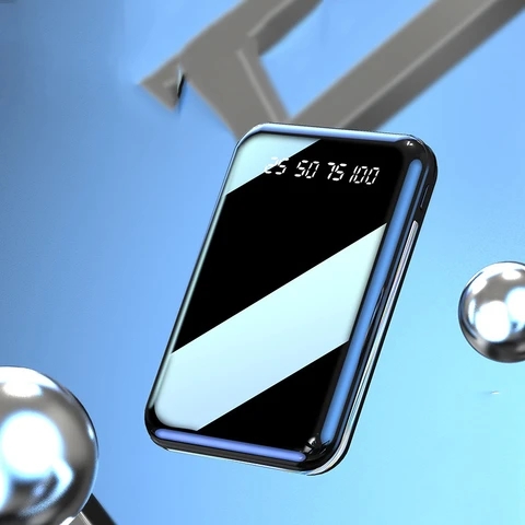 Мини-Power Bank емкостью 20000 мАч, двойной USB-порт с зеркальным экраном, портативное зарядное устройство для iPhone 16, запасная батарея Samsung Xiaomi Powerbank