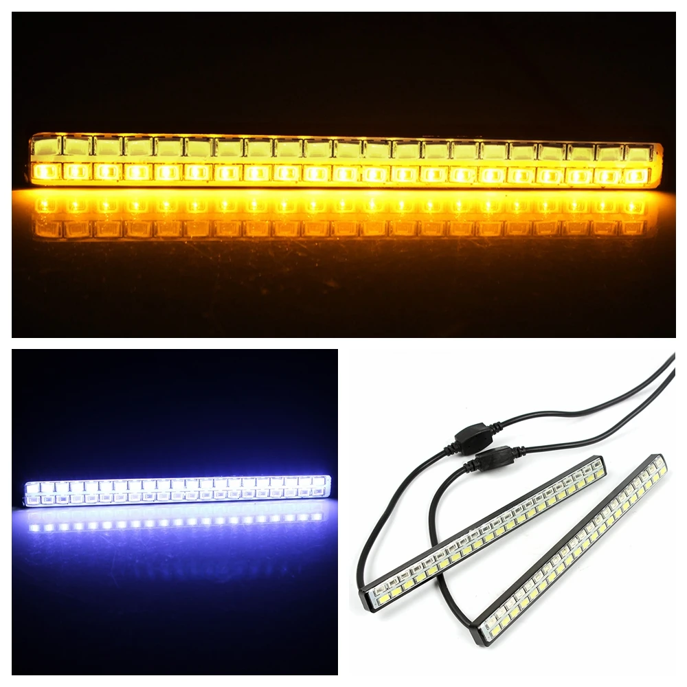

DRL Car LED Daytime Running Lights 42 LED Chips Light Source White & Amber Turn Signal Indicator Light Car Styling 2Pcs
