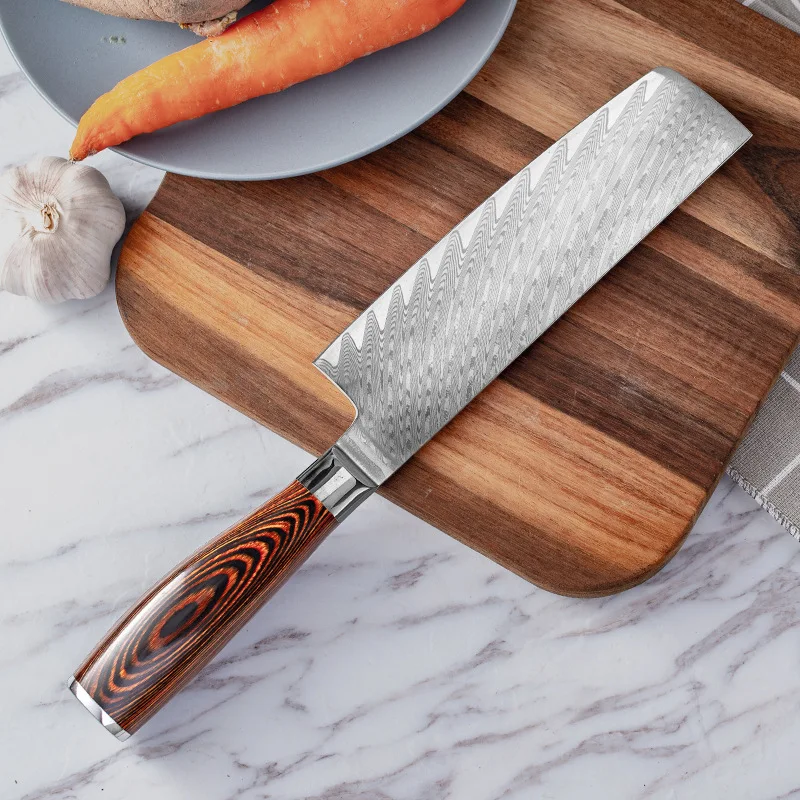 

Nakiri Damascus Knives 10Cr18MoV Damascus Steel 7 inch Sharp Chef Slicing Cleaver Kitchen Knife For Cutting Vegetables And Meat