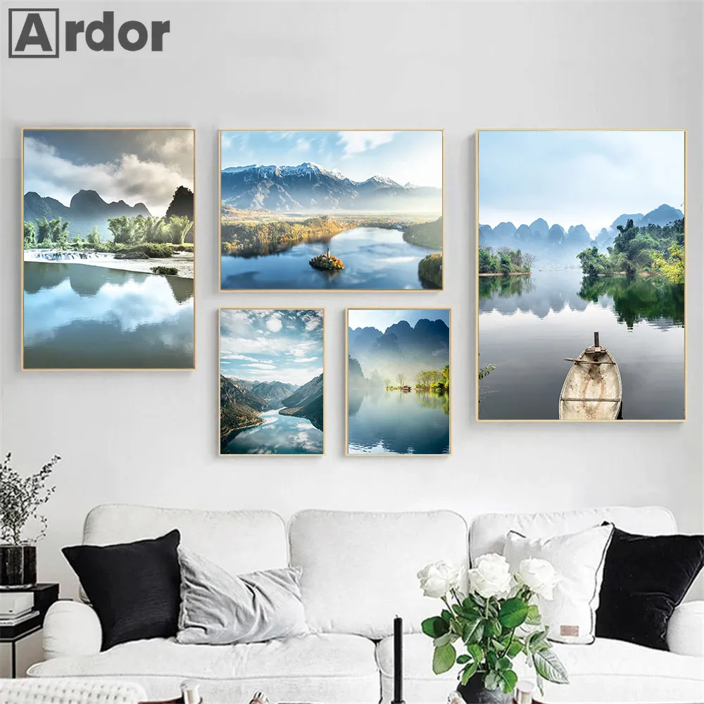 Настенный постер в скандинавском стиле Картина на холсте с изображением озера