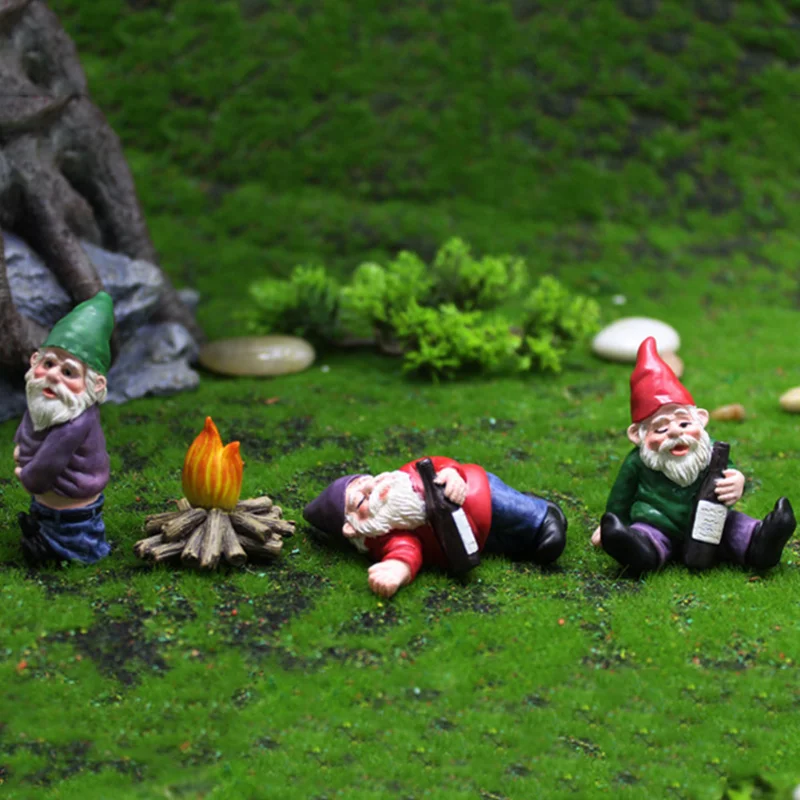 

Mini Drunk Gnomes Dwarf Fairy Garden Statue Miniatures Naughty Gnome Dwarf Resin Courtyard Ornaments Living Room Home Decoration