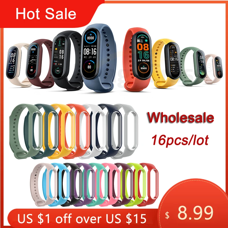 Ремешок силиконовый для Mi Band 6 сменный Браслет фитнес-браслета Xiaomi 5 16 шт./лот
