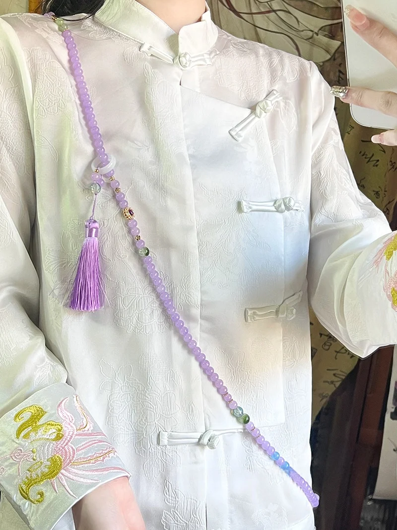 Китайская длинная кисточка фиолетовая цепочка через плечо с бисером женское