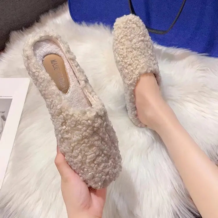 

Luxury Fashion Comfortable Flat Shoes Women Winter Cotton Shoes Warm Plush Loafers Solid Color All Matching Style Slippers 2023