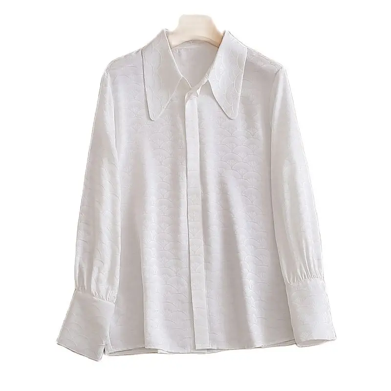 

Женская жаккардовая рубашка It's Too деликатная очень текстурированная шелковая рубашка хорошего качества с длинным рукавом, белая блузка, весна 2023