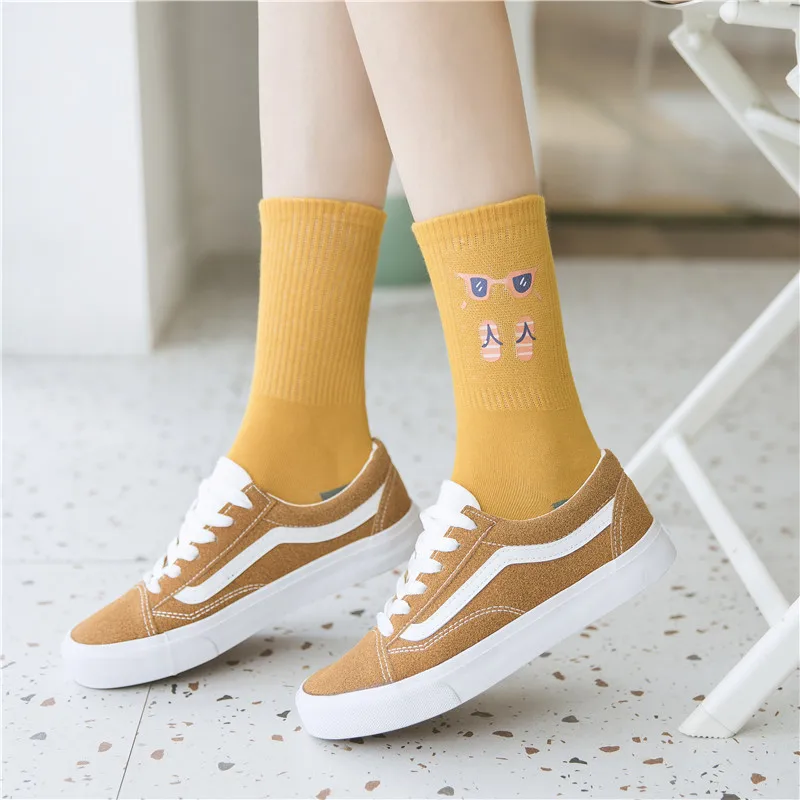 5 Pairs Harajuku Kawaii Cute Hot Stamping Fruit Women Socks Sports School Wind Cartoon Casual Women's Cotton Socks