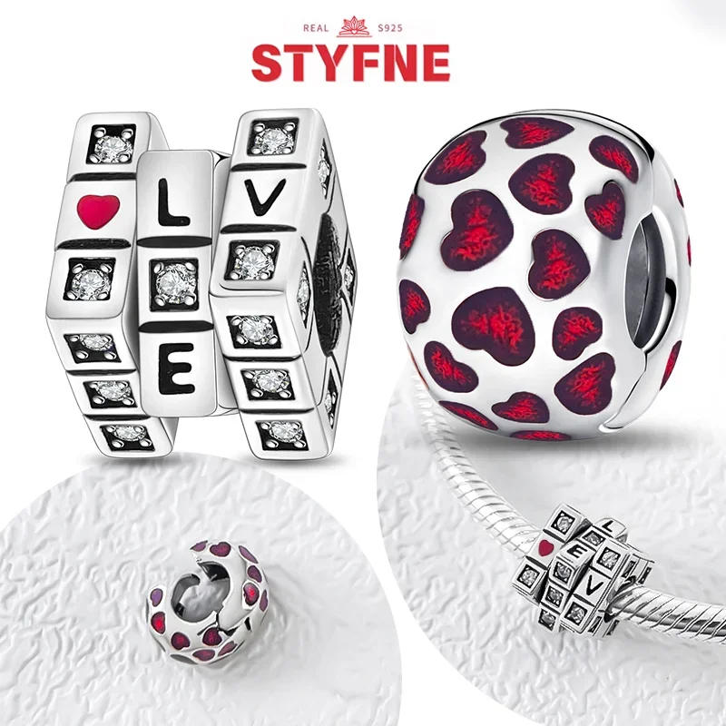 Фото New 925 Silver Sparkling Magic Cube Love Charm Red Heart Beads Fit Pandora DIY for Women Original Bracelet Fine Gift Accessories №1