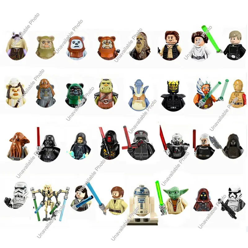 

BANDAI 32Pcs/Set Star Figures Leia Yoda Han Solo Wars Knight Sith Darth Vader Luke Anakin Stormtrooper Bricks Toys for Children