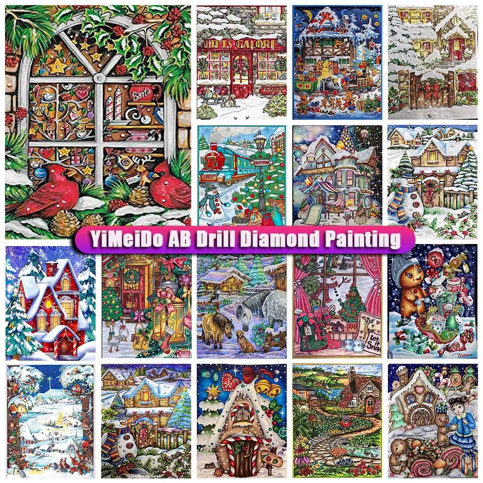

YiMeido DIY 5D AB бриллиантовый рисунок Рождество House полная квадратная/круглая Алмазная вышивка, наборы для вышивки крестиком, подарок, настенное ...