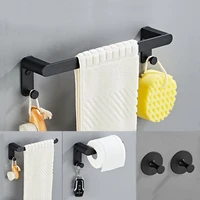 black bathroom pendant set towel rack tissue storage rack space aluminum hole free wall mounted rack bathroom accessories