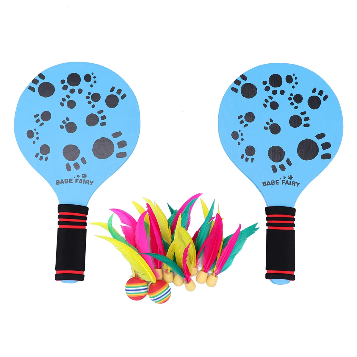 

1 Set of Fun Wooden Racket Beachball Beach Paddle Set Badminton Racquet Cricket Shuttlecock Yard Lawn Game for Adults