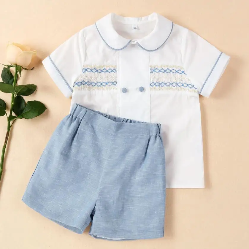 

2PCS Spanish Toddler Baby Baptism Clothes Handmade Smocked Outfits Birthday Party Christening Boys Sets L1765
