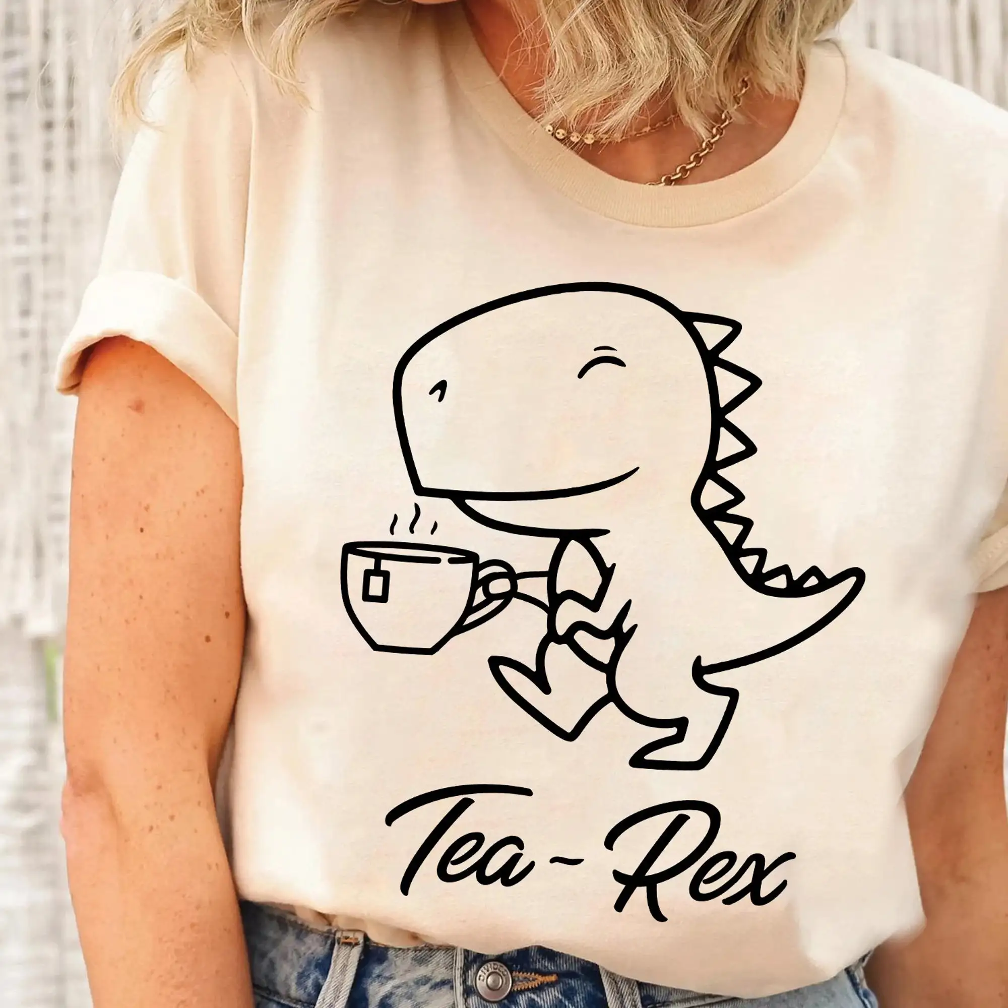 Милая футболка с динозавром Tea Rex кофейный любимый пунни подарок на день рождения