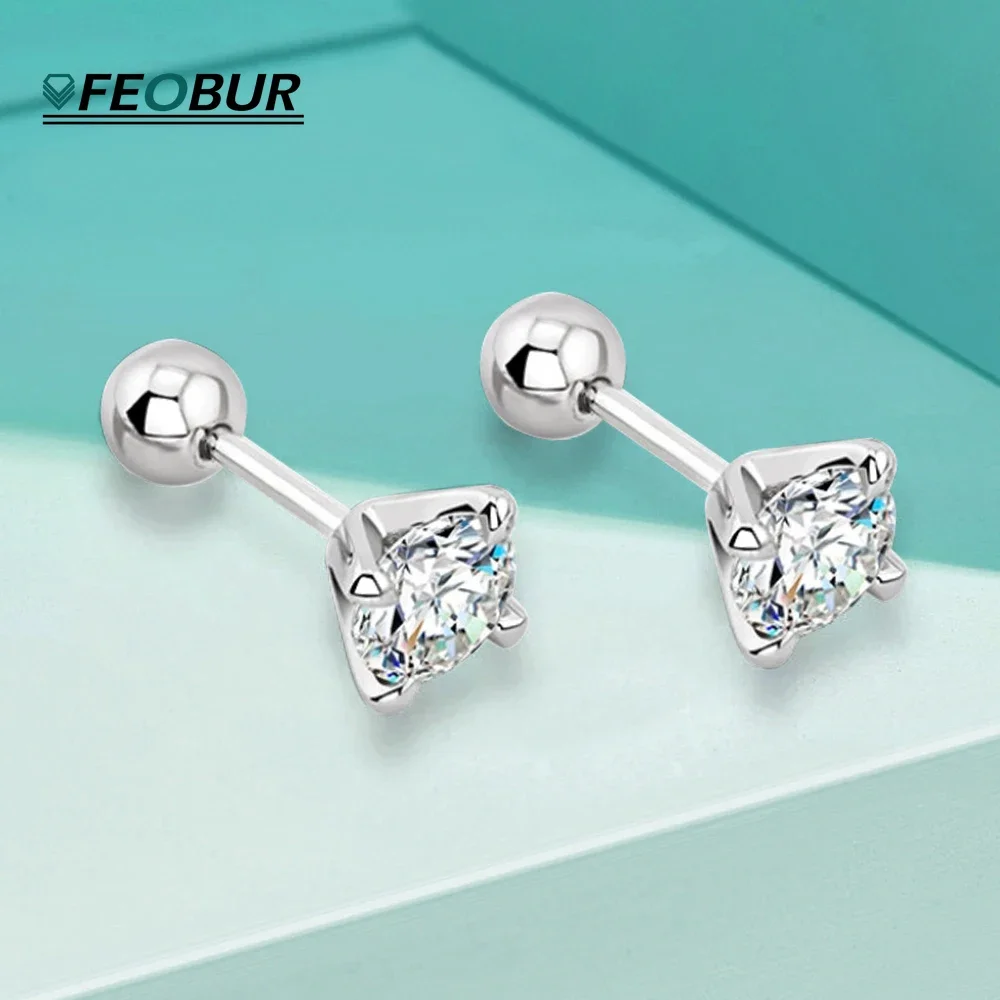 

D Color 0.3-2ct Moissanite 4 Prong Screw Stud Earrings for Women Men Wedding Party Jewelry 925 Sterling Silver Earring with GRA