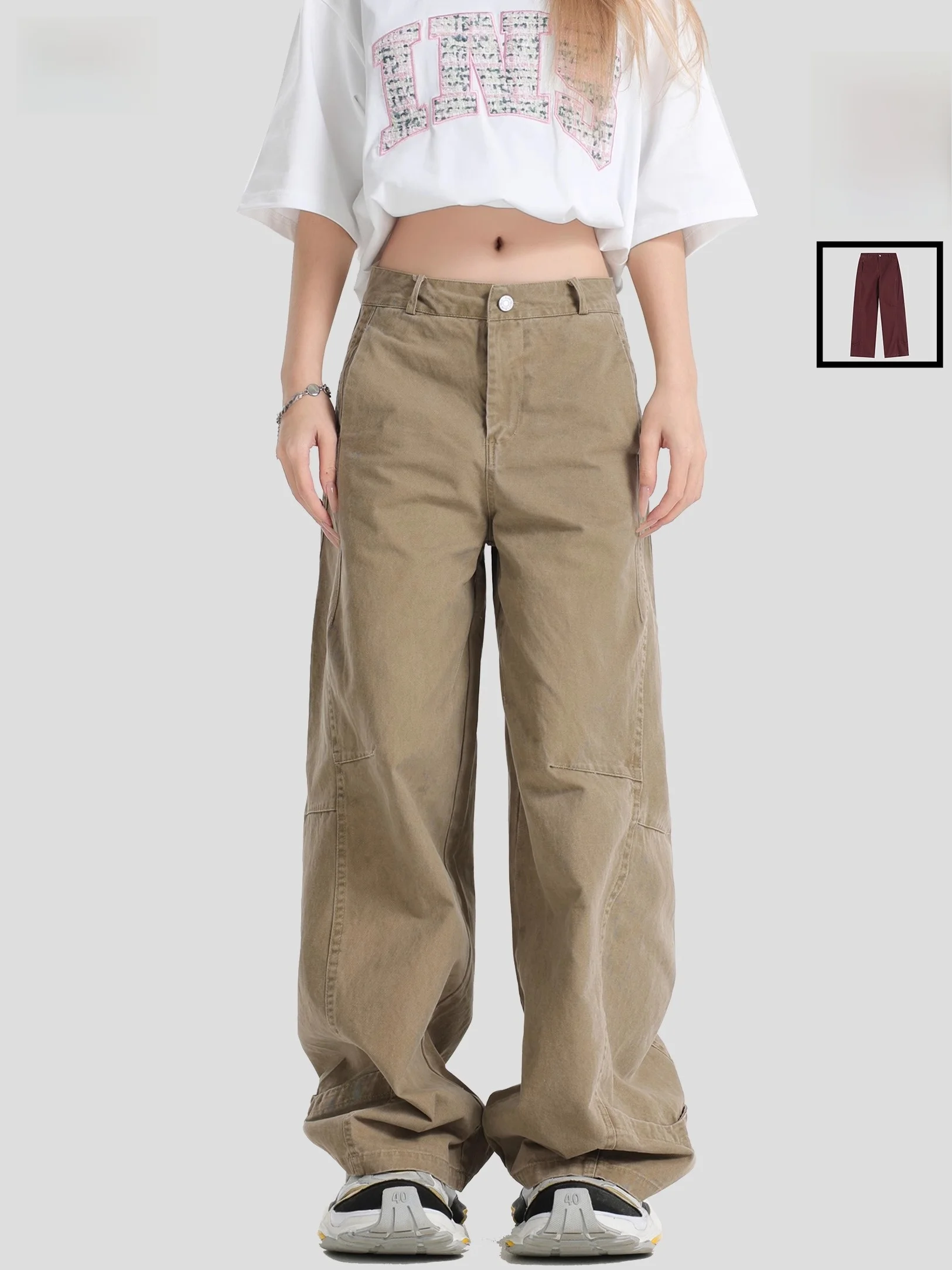 Insstudios National Fashion Brand Couple American Pleat Patchwork Overalls Loose Washed Casual Long Pants Men