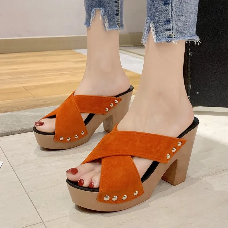 

Women 2023 New Summer Casual Platform Shoes High Heels Slippers Beach Pumps Dress Open Toe Flip-flops Zapatillas Mujer Slides