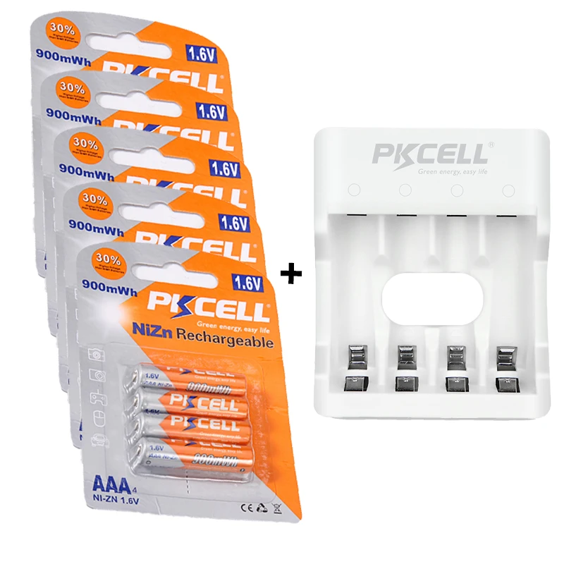 

20PC PKCELL Ni-ZN AAA Rechargeable Battery 3A NIZN 1.6V AAA 900mWh Bateria pack with Ni-Zn Battery Charger for AA AAA battery