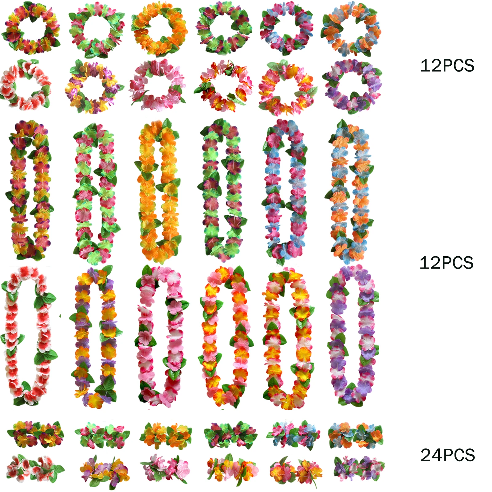 

48pcs Party Decorations Fancy Cloth Artificial Holiday Garlands Hawaiian Lei Tropical Beach Colorful Garland Necklace Chains