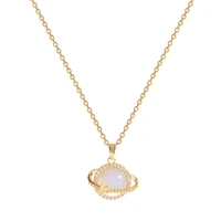fashion simple planet pendant titanium steel necklace designer zircon clavicle chain opal gold necklace lady jewelry accessories