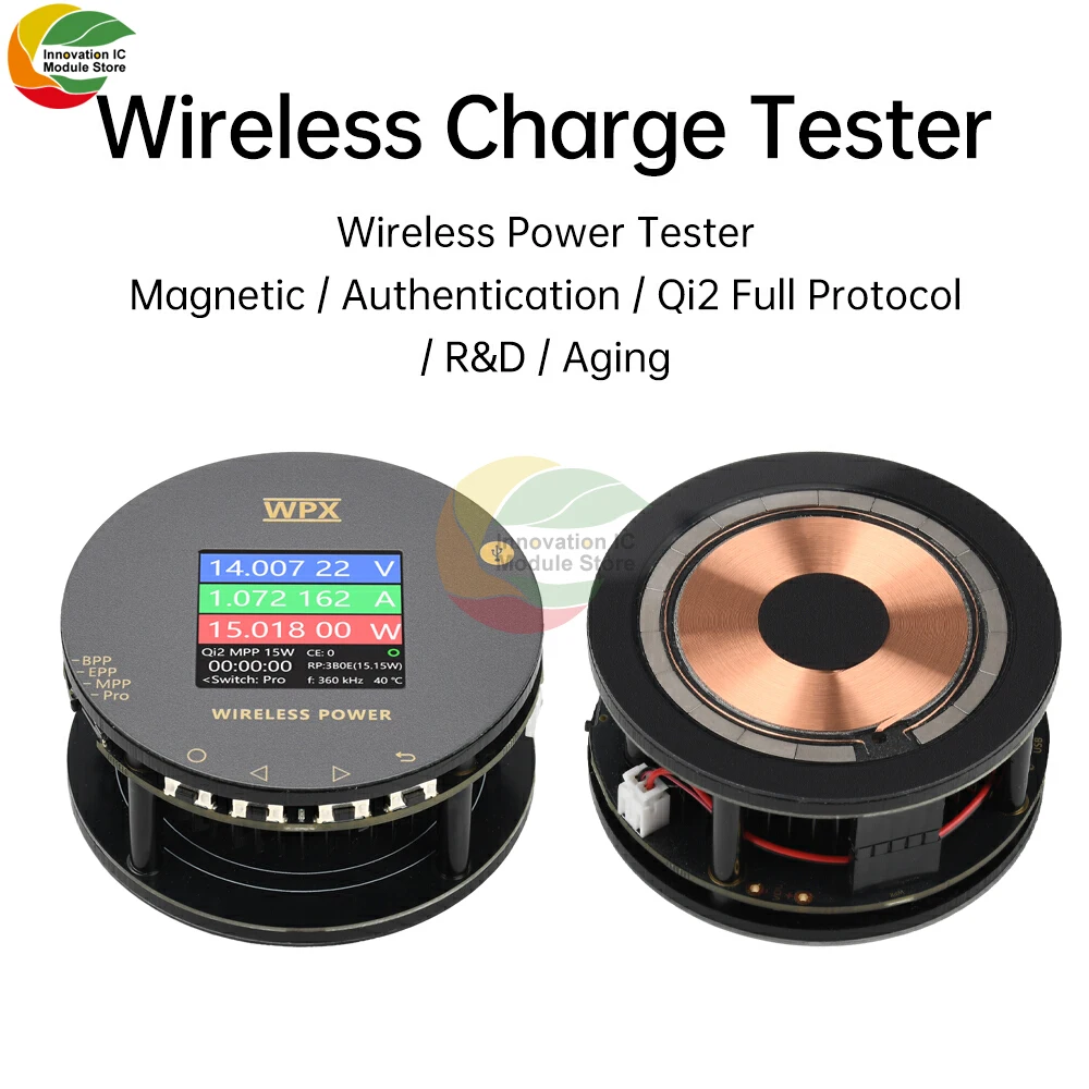 

WPX-0001A Многофункциональный тестер Qi2 1,54 дюйма Магнитный тест беспроводной зарядки 15 Вт MPP Быстрая зарядка