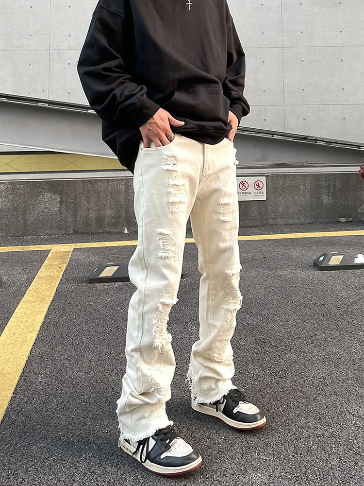 Punk Street Clothing Broken Hole Jeans Men To Tear Jeans Fashion Street Men's Clothing Y2K Clothing Casual Trousers Ripped Jeans