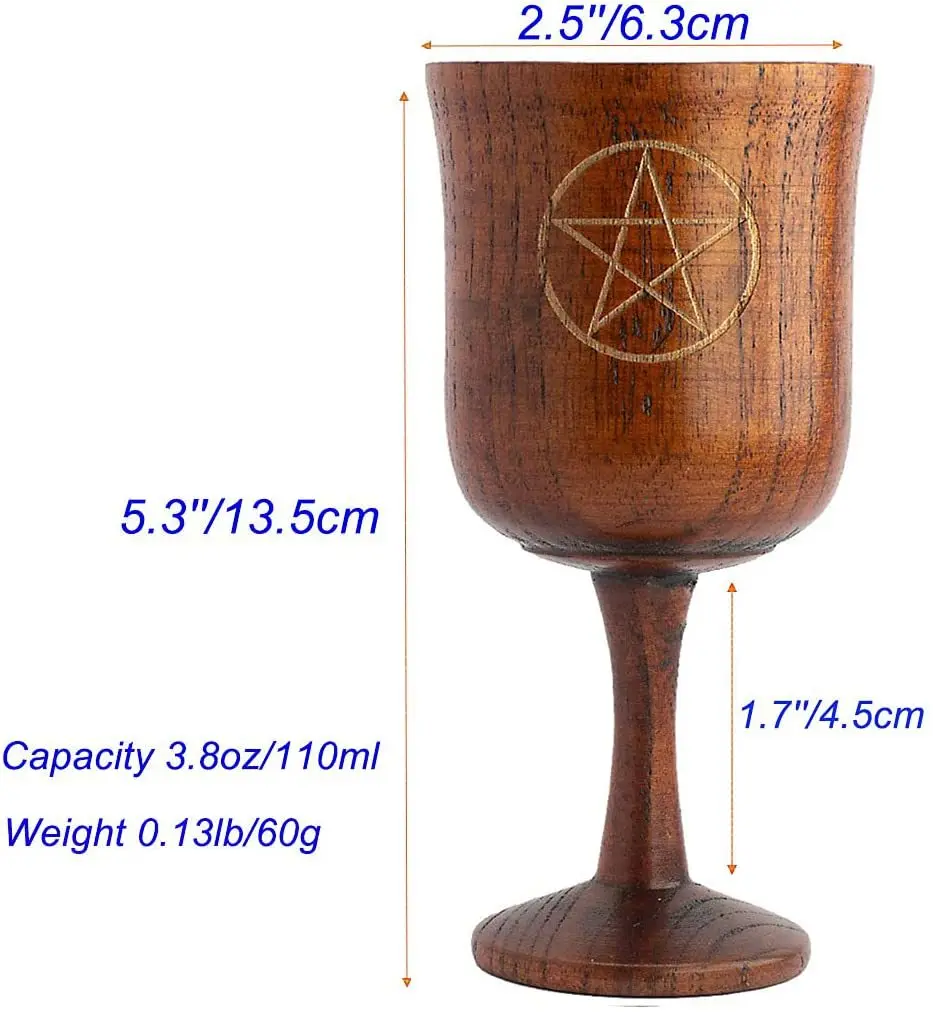 

Pentagram Three-phase Moon Holy Grail Wooden Goblet Wicca Ornament Wooden Cup