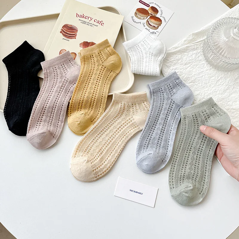 

New Boat Socks Summer Girls' Solid Cotton Short Socks Casual Thin Breathable Mesh Socks Wholesale for Children