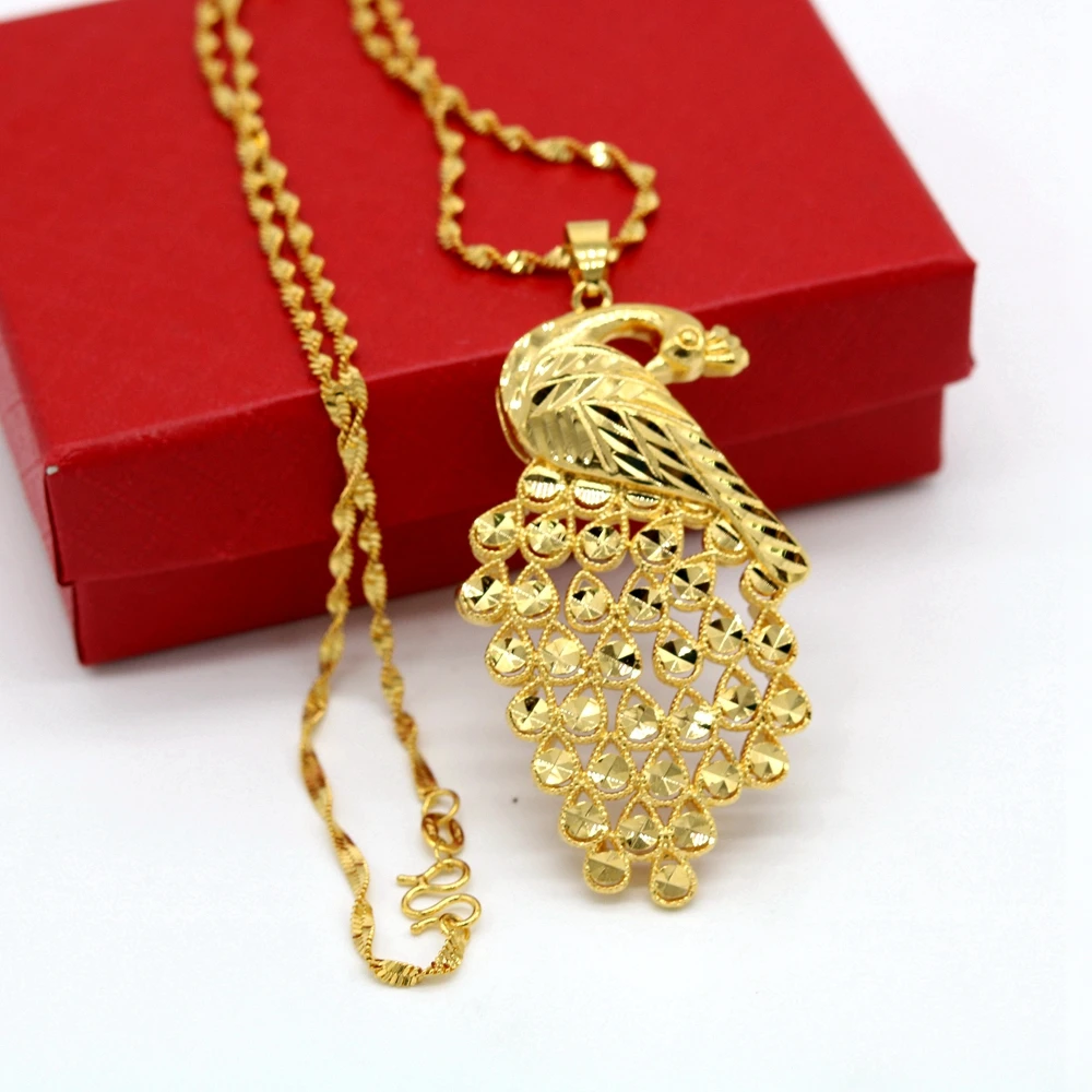 

Peacock Shaped Women Pendant Chain Necklace Fashion 18k Yellow Gold Filled Classic Wedding Engagement Women's Jewelry Gift