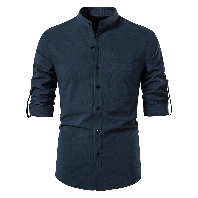 2022 spring and autumn new men's long-sleeved shirt linen button beach yoga casual shirt European size