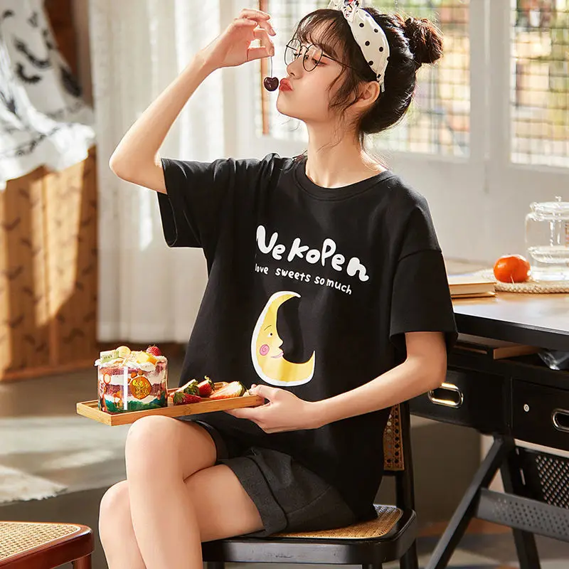 Summer new Women Pyjamas Cartoon Pajamas Sets Sleepwear Casual Nightwear Pijama Mujer Shorts short sleeve M-2XL home clothes set