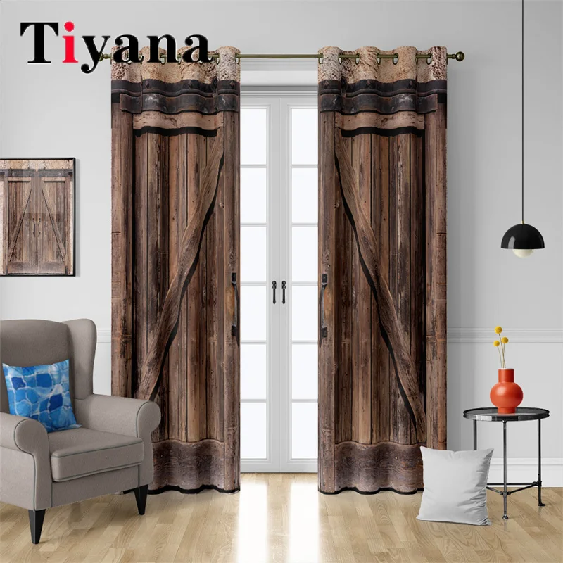 

Chinese Retro Courtyard Villa Wooden Door Printing Outdoor Waterproof Blackout Curtains For Bedroom Living Room Window Drapes