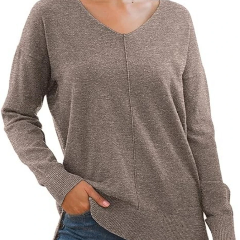 Женский Повседневный Легкий трикотажный топ с V-образным вырезом и рукавами