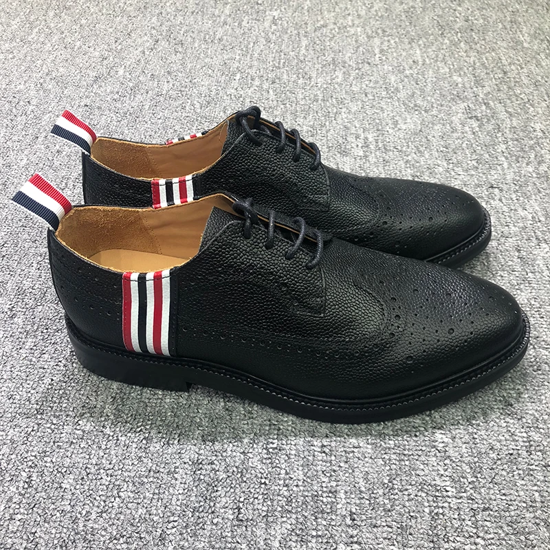 

TB THOM Shoes Men's Genuine Leather Shoes Lace-up Soft Walking Driving Shoes 4-bar Striped Calfskin Casual Wedding TB Shoes