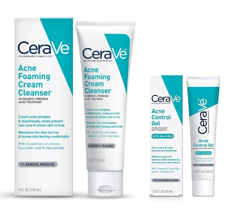 

Original CeraVe Acne Foaming Facial Cleanser/Acne Control Gel Hyaluronic Acid Face Wash AHA BHA Smoothing Skin Care 150/40ml
