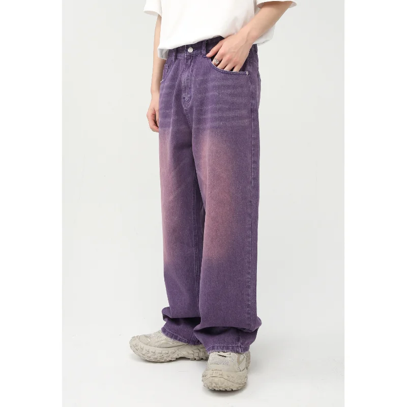 2022 Four Seasons New Korean Version Personality Straight Purple Wide Leg Jeans for Men Oversized Retro Fashion Jeans for Men