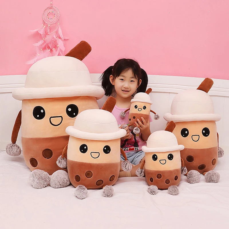 

Симпатичная подушка в форме чайной чашки с героями мультфильмов, жемчужина, чай с молоком, плюшевые игрушки, мягкая подушка для спины, забав...