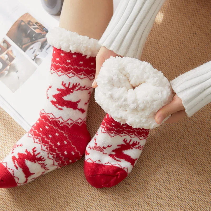 Women Socks Winter Warm Woolen Knitted Stockings Woman Christmas Gift Non-Slip Thicken Floor Sock Indoor Sleep Home Socks