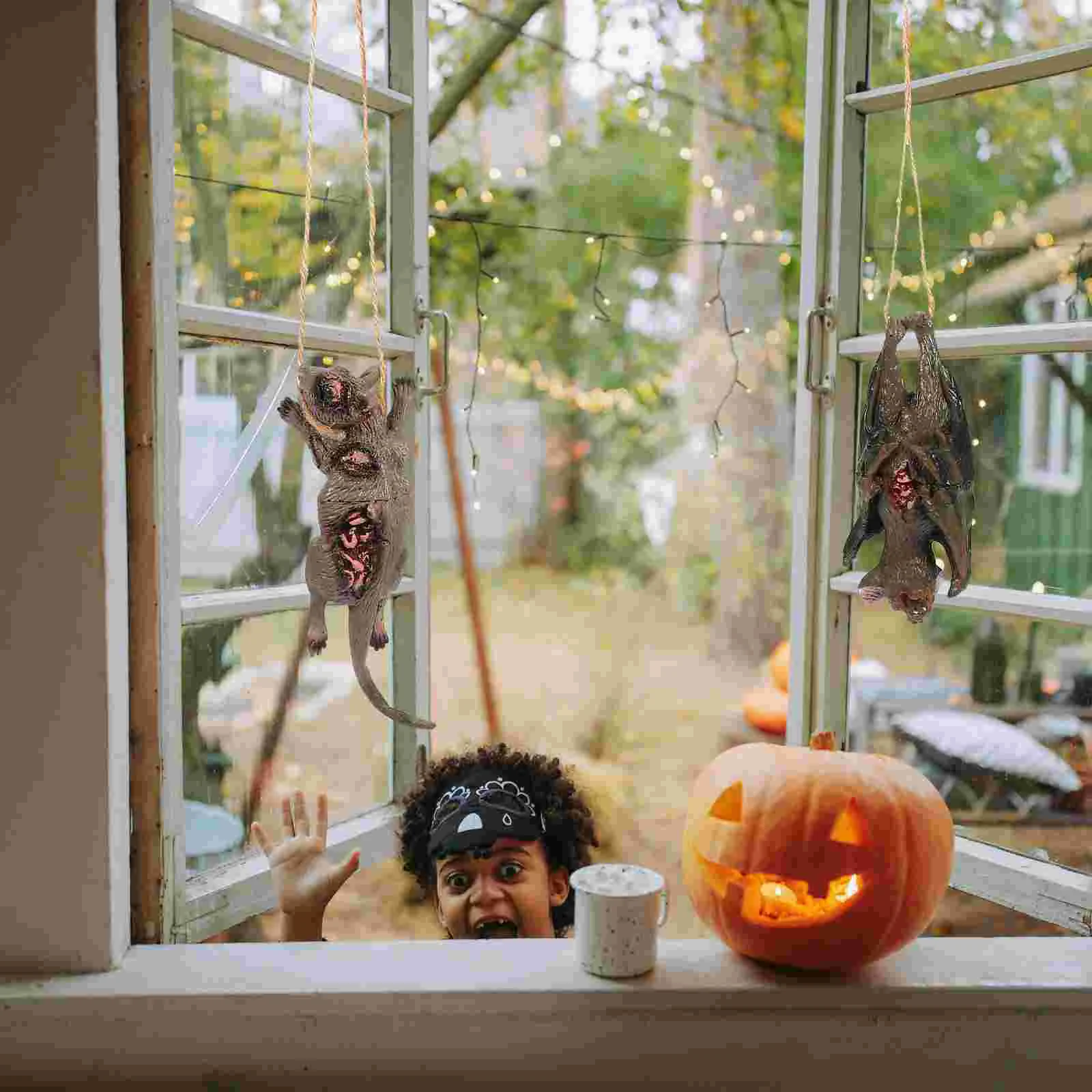 

Horror Decoration Props Scary Bat Decorative Animal Halloween Decors Ghost Decorations Fake Animals Vinyl Trick Model Mouse
