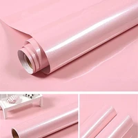 pink glossy wall sticker solid color self adhesive wallpaper pvc cabinet desktop papel de parede furniture diy decorative film