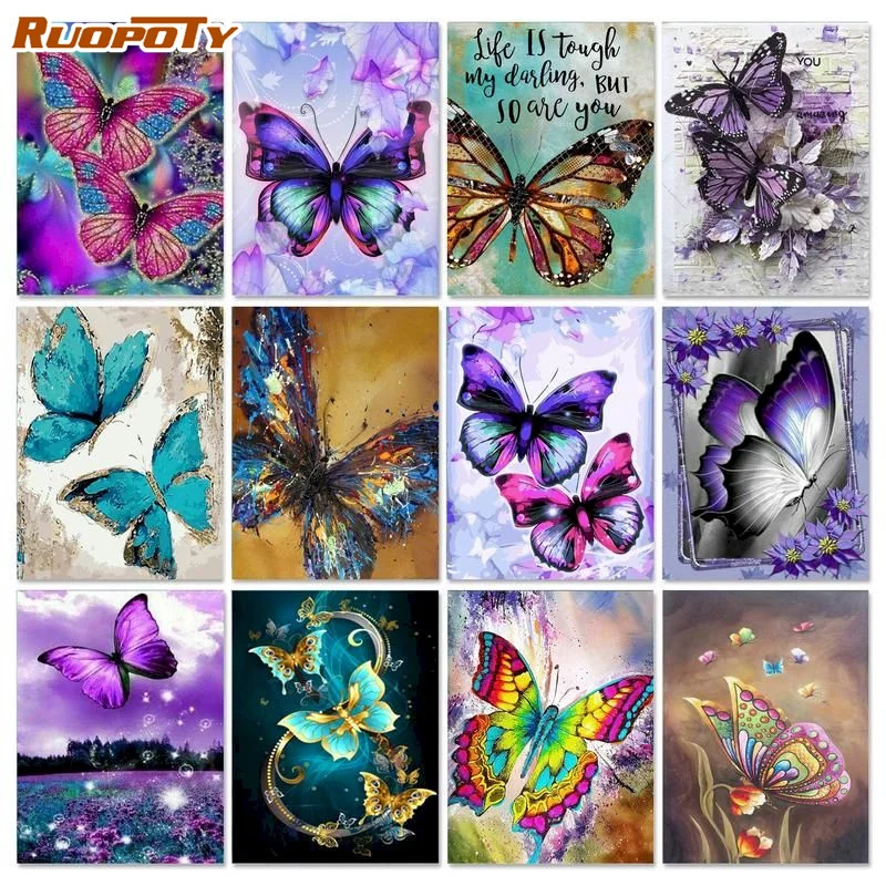 

RUOPOTY Oil Painting By Numbers For Adults Butterfly Canvas Painting Wall Art Animals Modern Drawing Coloring By Numbers Childre